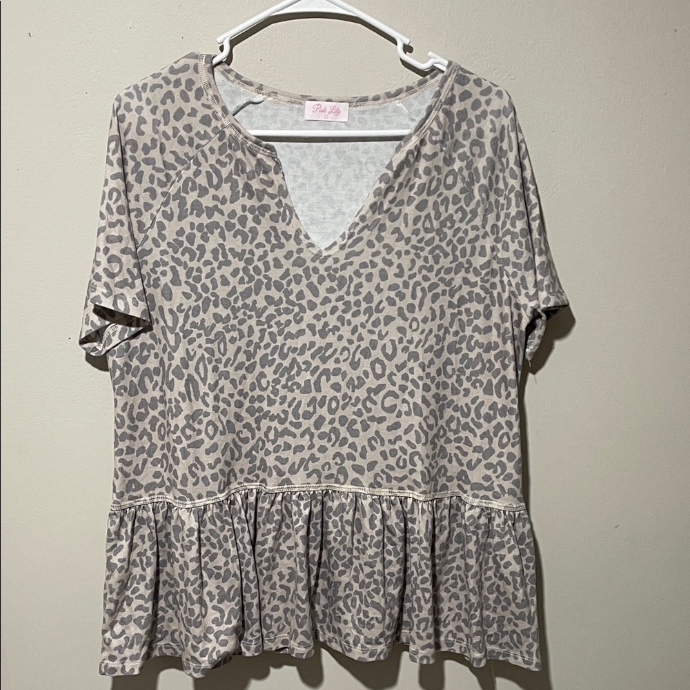 Gray Leopard Print Peplum Top